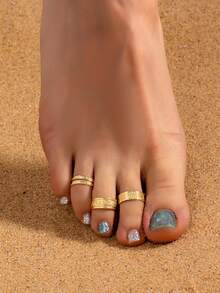3piezas/Set Anillos de dedo de pie de línea geométrica de metal, Anillos de dedo de pie para mujer para viaje de playa de verano - amarillo dorado - Ver 9