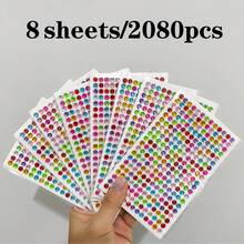 8片/2080颗自粘闪亮水钻面部贴片，适用于化妆师、婚礼、音乐节、派对，可用于装饰头发、眼睛、脸部、身体、指甲，也适用于DIY剪贴簿。 - 8 sheets - 查看 12