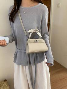 Bolso de mano elegante y de moda para mujer con bufanda, bolso bandolera, blanco, adecuado para compras, ir al trabajo, citas - Blanco - Ver 6