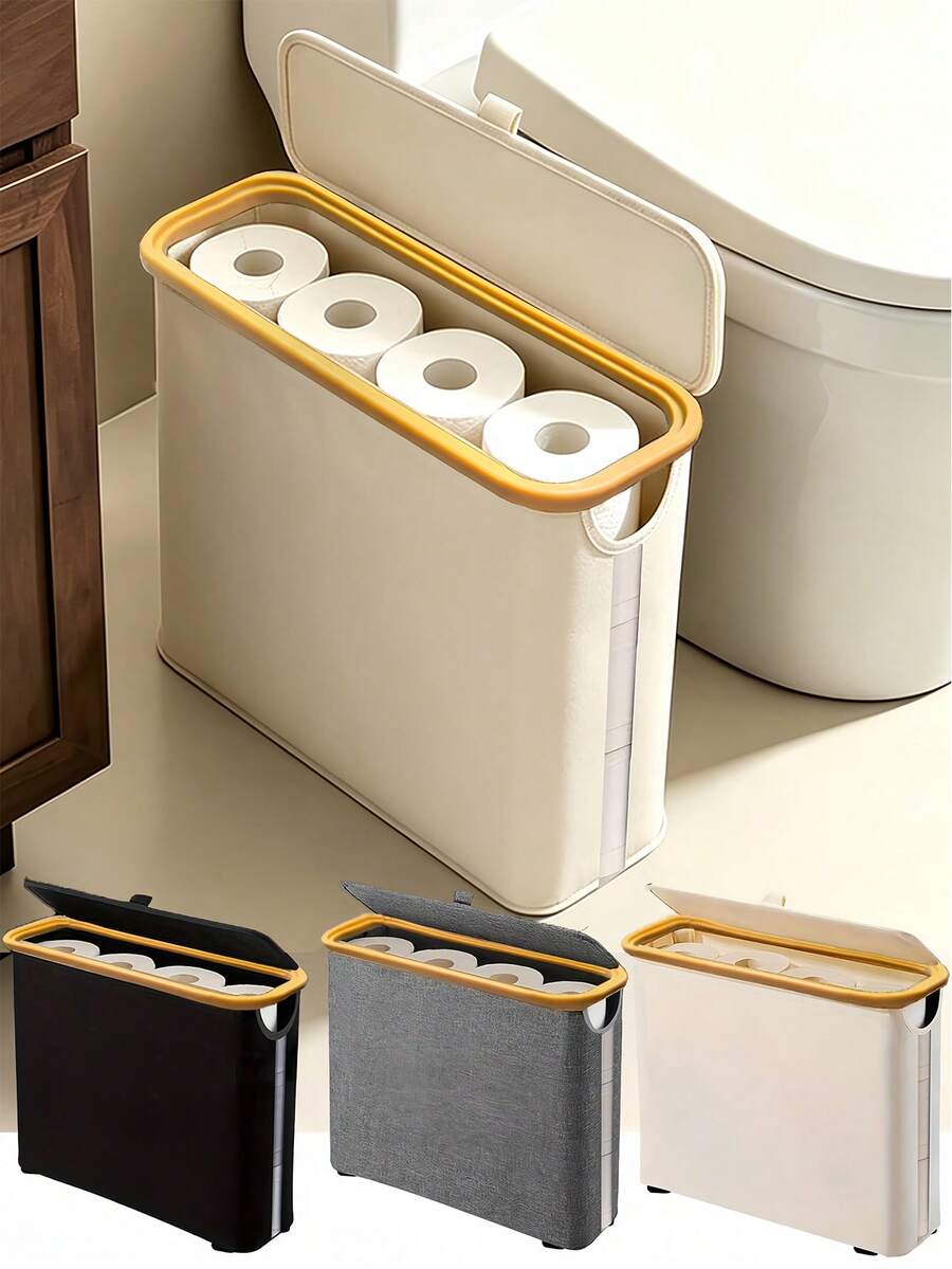 Bamboo Toilet Paper Roll Storage Basket, Toilet Paper Holder, Bathroom Storage Organizer Rack, Tissue Storage Box, Gray Fabric Appearance, Multi-Functional Storage Basket, Laundry Basket, Room Decor, Bathroom Decor, Bathroom Accessories