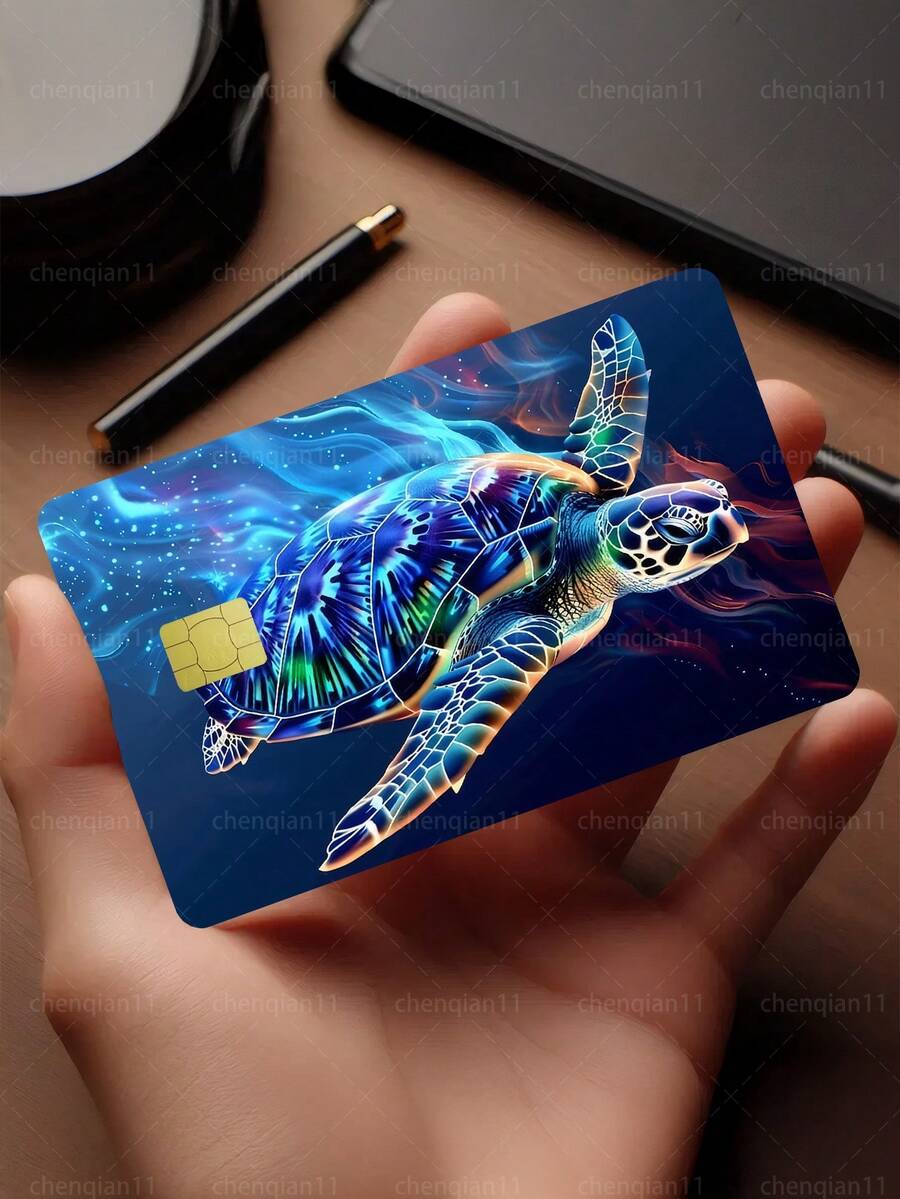 1pc Large Turtle Credit Card Sticker Privacy Protection Card Skin, Peace And Longevity Blessing Party Birthday Gift PVC Material Anti-Fingerprint Anti-Scratch Wear-Resistant Card Sleeve, Suitable For Men, Women, Couples, Small Chip Cards, Bank Cards, Credit Cards, Transit Cards, Student Campus Cards Personalized DIY - Type a - View 1