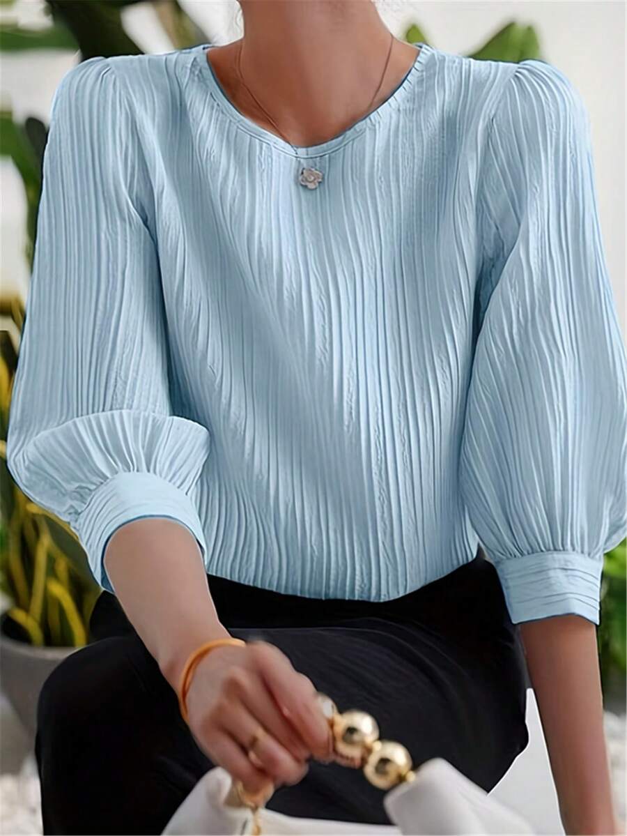 Women's Blue Blouses Short Sleeve Striped Cute Beautiful Vintage Fashion Casual Elegant Shirts Tops For Women Going Out Business Office - Sky Blue - View 1