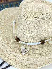 Eshat Panama Straw Hat, Shell Chain Cowboy Straw Hat, Straw Sun Hat, Beach Vacation Straw Hat, Lightweight Breathable UV Protection Sun Hat, Suitable For Travel, Daily Wear, Holiday Gift - Straw Cross-stitch Panama Hat - View 6