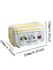 1pc INS Style Cartoon Multi-Layer Large Capacity Pencil Case, Cute Student Stationery Bag, High-Quality Polka Dot Pen Holder, Back To School, First Day Of School - View 5