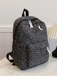 1pc Large Capacity Nylon Student Backpack, Minimalist Leopard Print College Girls Backpack, Girls Nylon Backpack, Girls Travel Backpack - Multicolor - View 3