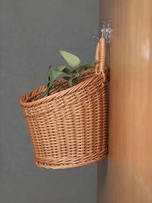 Plastic Woven Basket Kitchen Ginger Garlic Storage Basket Vintage Wall-Mounted Kitchen Utensil Storage Basket Handheld Decorative Small Flower Basket Mini Woven Basket Fruit Vegetable Basket Home Organization Storage Kitchen Utensils - Brown - View 7