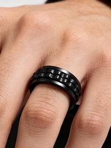 1pc Casual Fashion Minimalist Design Men's Stainless Steel Gear Ring, Suitable For Daily Wear, Ideal Holiday Gift - Black - View 3