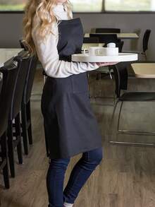Black Waterproof Oil-Proof Adjustable Halter Apron, Home Kitchen Baking Stain-Resistant Apron, Restaurant Server Uniform Workwear, Random Style Shipped - Black - View 2