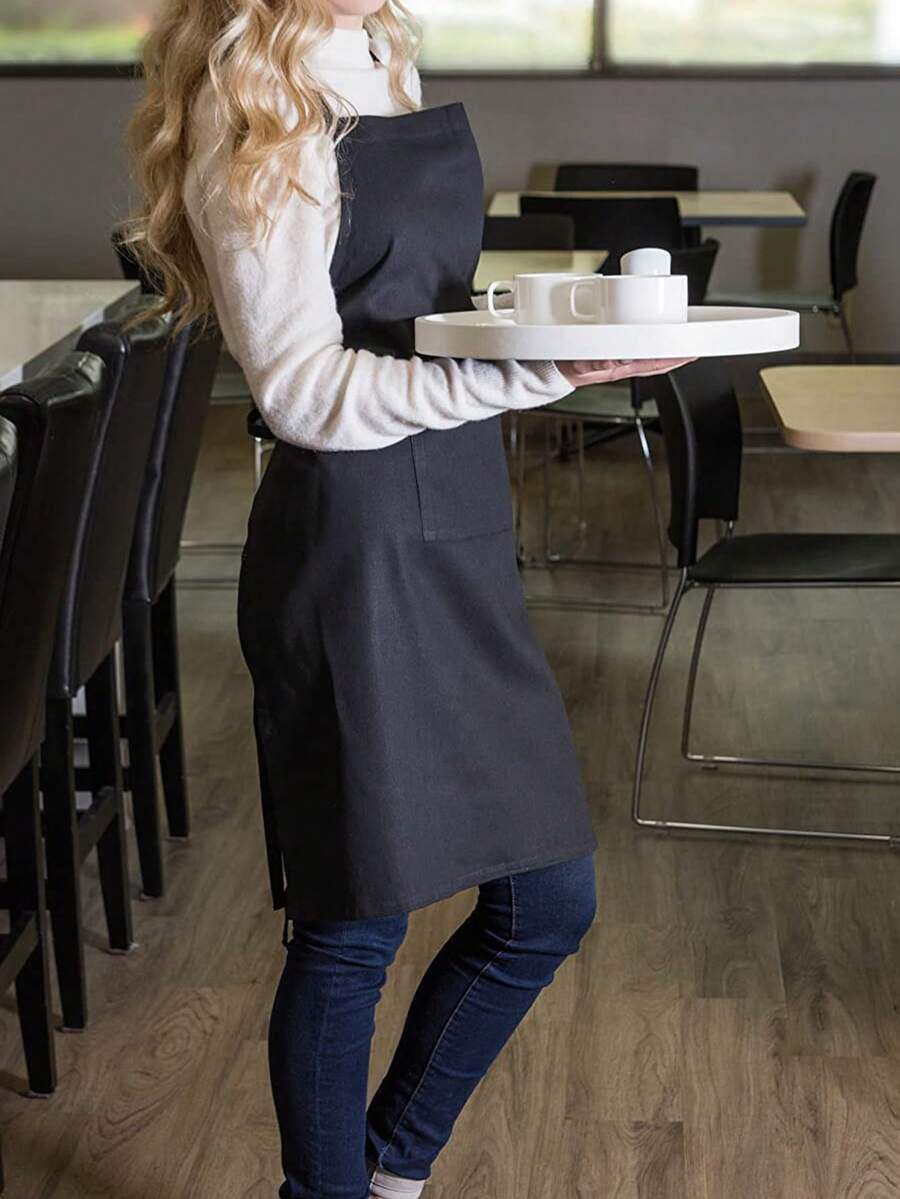 Black Waterproof Oil-Proof Adjustable Halter Apron, Home Kitchen Baking Stain-Resistant Apron, Restaurant Server Uniform Workwear, Random Style Shipped - Black - View 1