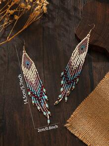 SOUL BEADING 波希米亞手工長流蘇漸層耳環，粉色與棕色，適合日常通勤與度假，修飾臉型的耳墜 - 淺粉色 - 查看 2