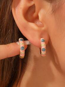 1 Pair Fashion Copper Floral Pattern Hoop Earrings For Women And Girls - Pink - View 2