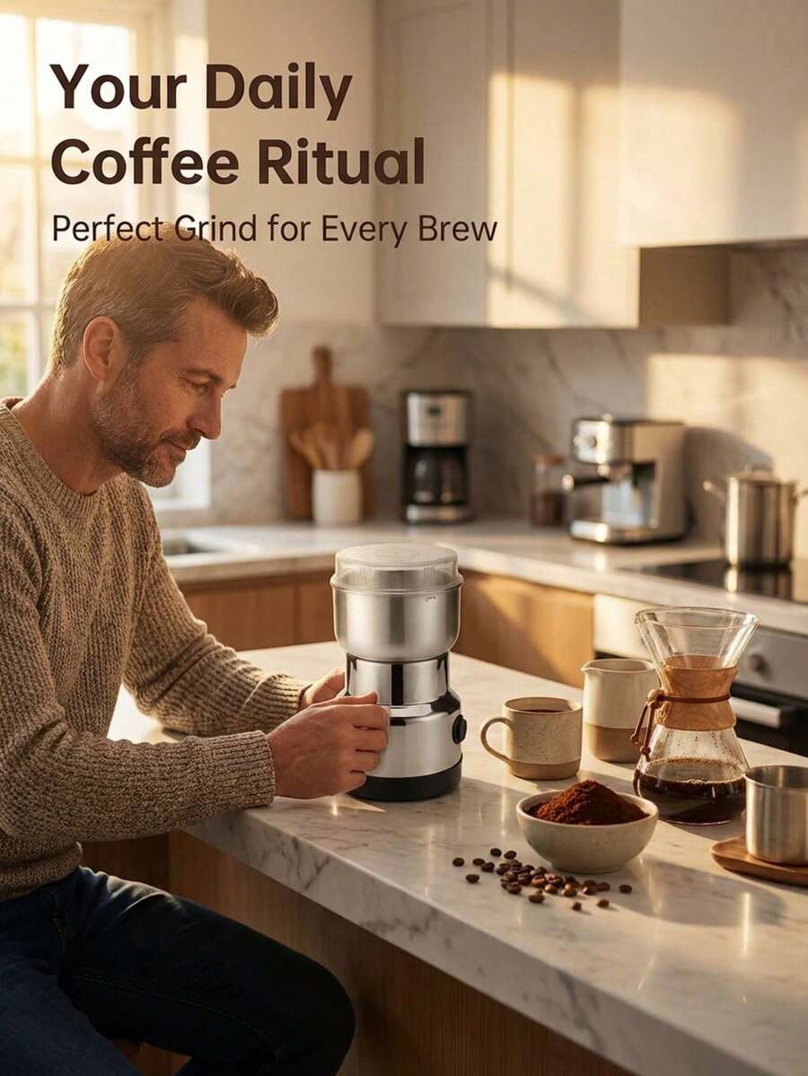 dilidili Penggiling Biji Kopi & Rempah-Rempah Stainless Steel Bertenaga Tinggi 200W, Colok Listrik, Desain Ringkas dan Portabel, Pengoperasian Sekali Sentuh, Cocok untuk Dapur Rumah - Perak - View 1