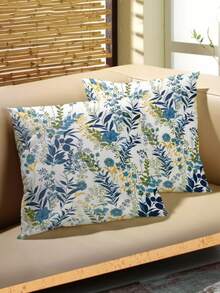 1/2pcs Vintage Blue Branch & Leaf Throw Pillow Cover, Blue-Green Gradient Leaf With Blue Small Flower, Versatile Decorative Cushion For Living Room & Bedroom, Pillow Insert Not Included - Multicolor - View 7