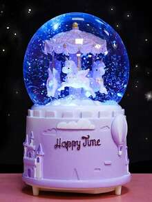 1pc Castle Crystal Ball Dreamy Snowing Music Box Glowing Christmas Gift For Boys And Girls Home Decor Ornament (Battery Not Included) - Blue - View 15