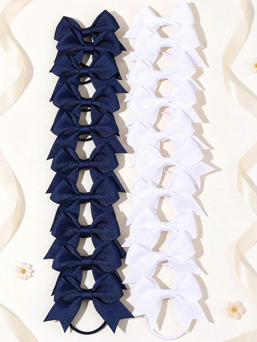 20入純藍白簡約燕尾蝴蝶結髮圈,彈性布料髮飾,適合女孩與青少年日常上學佩戴,多功能髮飾禮物 - 彩色 - 查看 1
