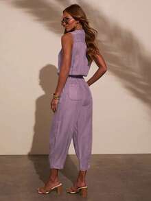 Pantalón mono vaquero ligero, diseño casual para uso diario - Morado claro - Ver 5