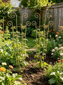 1/2pcs European Style Scrollwork Butterfly Decorative Climbing Trellis, Hollow Butterfly Design, Partial Assembly Required, Bottom Dual Pointed Stake Design, Can Be Directly Inserted Into Soil / Flower Pot, Stable Installation, Not Easy To Tip Over, Suitable For Ground Planting And Potted Planting Scenes, The Trellis Body Can Provide Even Winding Points For Vines, Strong Support, Can Guide Climbing Plants Like Roses, Clematis To Grow Orderly, Suitable For Rooftop Gardens - Butterfly Climbing Frame - View 14