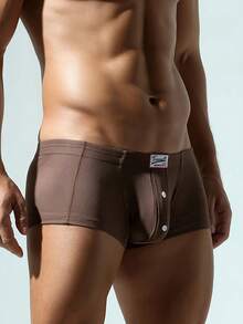 Calzoncillos elásticos de color liso para hombre, de una pieza, con botón decorativo y elasticidad en cuatro direcciones - Albaricoque - Ver 3