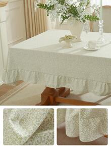 1pc Minimalist Plaid Tablecloth With Fresh Style Ruffled Lace Trim, Suitable For Daily Home Tabletop Decoration - Pastel Green - View 5
