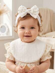6pcs Baby Bow Headband & Bib Set, Ruched Lace Cute Infant Bibs & Drool Cloths, Sweet Newborn Styling Accessories, Suitable For Daily Use In All Seasons - Multicolor - View 8