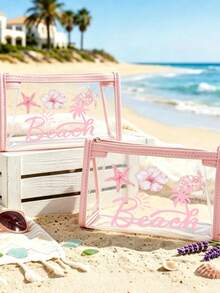 Bolsa de playa de PVC impermeable de moda, con estampado de letras coloridas, bolsa de maquillaje de PVC, bolsa de almacenamiento de viaje con cremallera - Bolsa de maquillaje y artículos de tocador ligera y resistente a la decoloración, adecuada para hombres y mujeres, perfecta para nadar, bucear y vacaciones de verano - Ligera, adecuada para hombres y mujeres jóvenes, accesorios de bolsa de playa, artículos esenciales de viaje, accesorios de viaje, artículos esenciales de vacaciones, artículos esenciales de verano, temporada de bodas, regalo para damas de honor - Multicolor - Ver 9