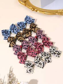 10pcs/2pcs Multicolor Leopard Print Polka Dot Bow Hair Clips, Fabric Versatile Barrettes, Suitable Hair Accessories Gift For Girls Teens Daily&School Wear - Multicolor - View 3