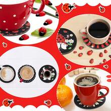 7-Star Ladybug 8pcs DIY Diamond Painting Coaster Set, Round High-Gloss Rhinestone Surface, Firm Adhesion With Complete Tool Kit, Easy For Beginners, Stress-Relieving Craft, New Year Spring Festival Valentine's Day Christmas Teacher's Day Holiday Gift, Heat-Insulating Decorative Coasters For Dining Table And Coffee Table, Gift For Family, Friends, Besties, Teachers - Multicolor - View 6