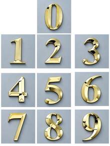 1pc 3D ABS Digital Luxury Style Glossy Gold Geometric Back Adhesive No-Drill Sun-Proof Waterproof Door Sign Gold Number Label Suitable For Villa Luxury Mansion Main Entrance - House Number - View 4