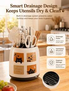 1 Piece Multifunctional Plastic Kitchen Knife Organizer, Tableware Spoon Tableware Storage Rack Fork Kitchen Dining Cartoon Household Kitchenware Storage Bedroom Kitchen Large-Capacity High-End Storage Bucket Shelf - View 6