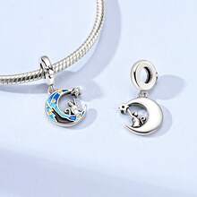 1pc Glow-In-The-Dark Firefly Moon Lighthouse Pendant Charm For European Snake Chain Bracelet Necklace DIY Beaded Pendant Valentine's Day Birthday Camping Gift Starry Sky Style Cat Lover Nautical Beach Vacation Glow-In-The-Dark Accessory Night Use Party Halloween Wear - Silver - View 8