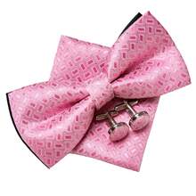 Gold Vintage Floral Design Men's Bow Tie, Pocket Square & Cufflinks 3-Piece Set, Perfect For Tuxedo And Formal Wear, Suitable For Formal Dinner, Wedding - Color Mixing - View 15
