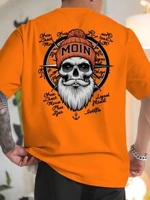 Camiseta de manga corta holgada para hombre de talla, transpirable y resistente al sudor para el verano, top casual, moderno y fresco, con estampado de calaveras y anclas, estilo mari - Negro - Ver 10