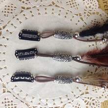 1pc Artificial Feather Bohemian Style Hair Clip, Tassel Design With Snap Button, Adds Bohemian Vibe To Women's Daily Hairstyle - Khaki - View 6