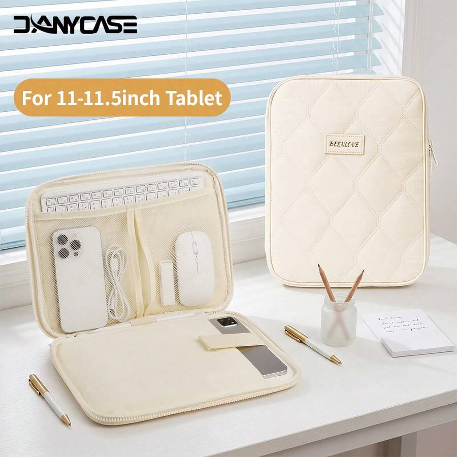 Funda protectora DANYCASE de 11 pulgadas para tableta, bolsa portátil acolchada compatible con iPad - Beige, patrón de diamantes - Ver 1