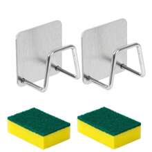 1pcNon-Perforated Stainless Steel Sponge Rack, Kitchen Sink Draining Rack, And Bathroom Sponge Rack With Hooks. Suitable For Gifts On 20 Different Occasions. Easy-To-Install Wall Hook Design, Highly Water-Resistant And Less Likely To Fall Off - Silver - View 5