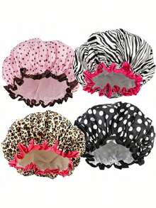 1/2pcs Women's Reusable Waterproof Elastic Shower Cap, Suitable For Long Hair, Home Bathroom Decor, Autumn, Back To School Season - Multicolor - View 2