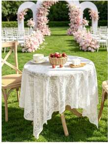 1pc Elegant White Lace Tablecloth With Floral Pattern - Polyester, Rectangular Design, Suitable For Weddings, Parties, Home Decor, Event Table Decoration | Floral Lace Design | Exquisite Lace Craftsmanship - Milk White - View 4