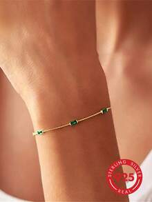 1pc Exquisite Elegant Light Luxury 925 Sterling Silver Inlaid Synthetic Zirconia Women's Bracelet, Suitable For Daily Wear, Banquet, Party, Vacation, Holiday, Date, Also As A Gift. - Gold - View 3