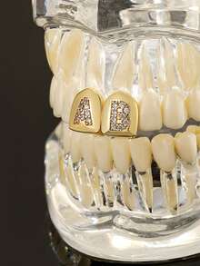1pc Letter Zirconia Gold Tooth Cap Hip Hop Single Tooth Grill Personalized Versatile Side Tooth Decor Suitable For Men And Women - 26-letter Tooth Ornament - View 2