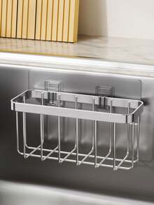 Stainless Steel Kitchen Storage Rack For Sponges, Dishcloths, Ginger, Garlic, And Scallions; A Drill-Free, Self-Draining Design That Is Waterproof And Moisture-Resistant-Easy To Install Without Damaging The Wall. - Multicolor - View 9