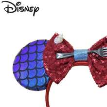 Disney Under The Sea Fairy Tale Color Block Fish Scale Sequin Headband Red Sequin Bow Fork Shell Tropical Fish Patch Amusement Park Headpiece - View 5