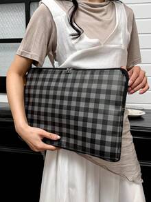黑灰格紋筆電保護套，防震防水電腦包，附拉鍊保護殼，適用於MacBook、HP，適合女孩、青少年女孩與男孩，相容iPad Air 4 5 Pro，防震保護包 - 黑色 - 查看 8