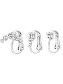 3pcs Multi-Style Clip-On Navel Ring Earrings, 316L Hypoallergenic Stainless Steel Non-Pierced Jewelry, Zirconia Decorated Ear Clips, Non-Pierced Earring Conversion Accessories, Suitable For Women - 3pcs - View 4
