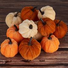 12pcs Artificial Velvet Foam Pumpkin Decor, Autumn Home Farmhouse Harvest Thanksgiving Decoration - Multicolor - View 4