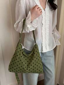 Women's Solid Color PU Leather Fashion Large Capacity Daily Shoulder Bag - Dark Green - View 6