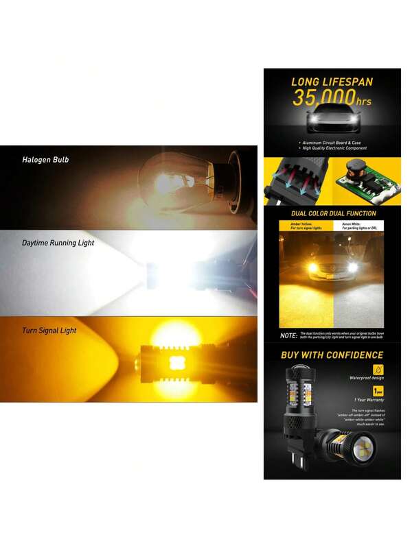 AUXITO-luces LED de circulación diurna T20, 7443, W21, 5W, 3157, T25, Canbus, sin hiperflash, blanco, ámbar, 2 unidades