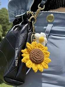 1pc Sunflower Crochet Handmade Bag Charm Car Ornament Student Backpack Pendant Accessory - Multicolor - View 4