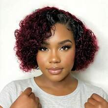 1B99J Curly 13x4 Lace Front Human Hair Wig For Women Short Bob Wig 8 Inches - S1B/99J - View 3