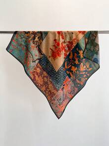 1pc Elegant Double-Sided Floral Pattern Printed 90cm Square Scarf Women's Bandana Fashion Versatile Decorative Neck Scarf Outerwear Sun Protection Shawl Suitable For Daily Wear - Multicolor - View 3