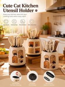 1 Piece Multifunctional Plastic Kitchen Knife Organizer, Tableware Spoon Tableware Storage Rack Fork Kitchen Dining Cartoon Household Kitchenware Storage Bedroom Kitchen Large-Capacity High-End Storage Bucket Shelf - View 1